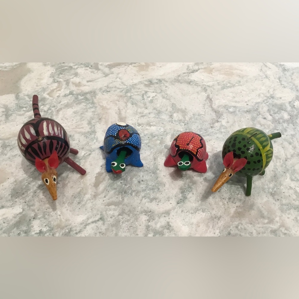 4 Hand Painted Wood Carving Oaxacan Folk Art Mexico Nodders Bobble heads